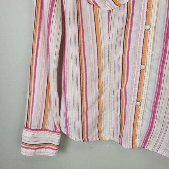 TRUE religion snap pearl button down shirt stripes pink orange western S - Picture 3 of 12